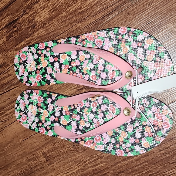New Coach Floral Flip Flops 7B - Picture 1 of 8